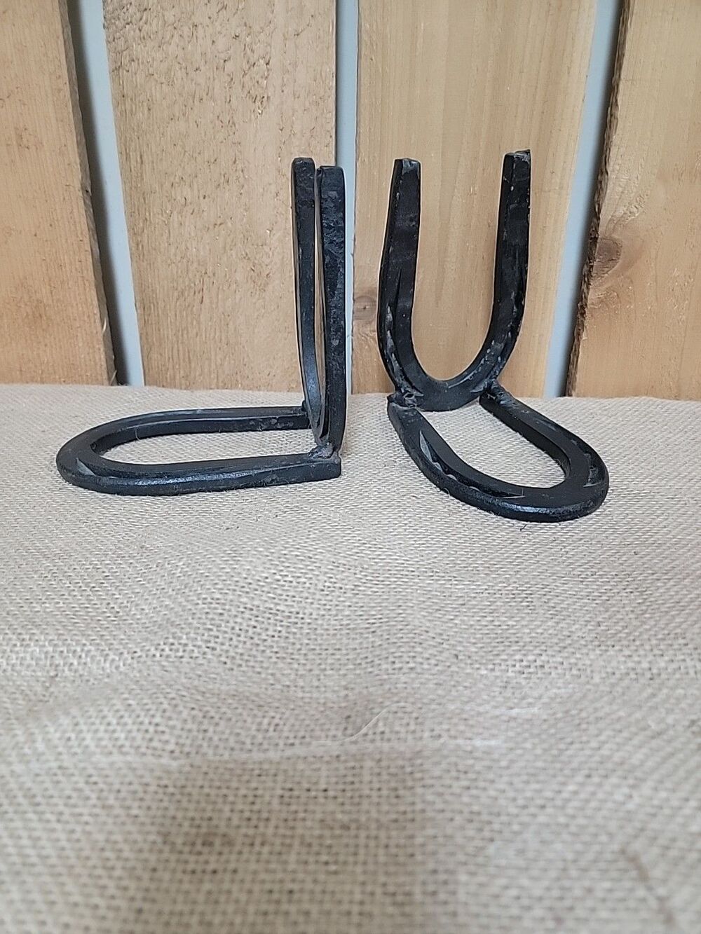 Original Black Hand-Crafted & Welded Real Horseshoe Mirrored Bookends